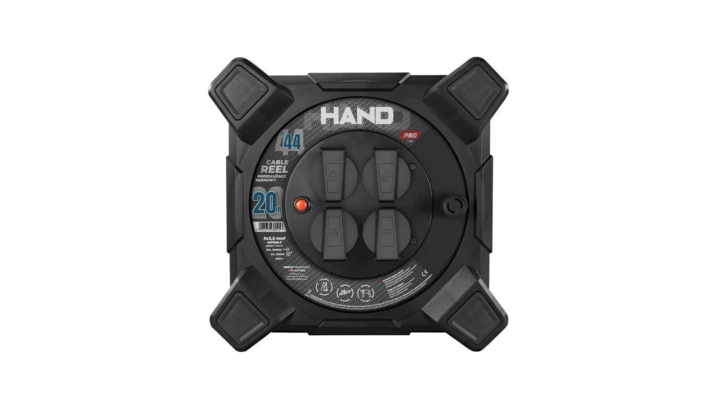 Przedłużacz bębnowy kwadratowy linia HAND PRO 4x2p+Z IP44 16A H07RN-F 3x2,5 20m CZARNY