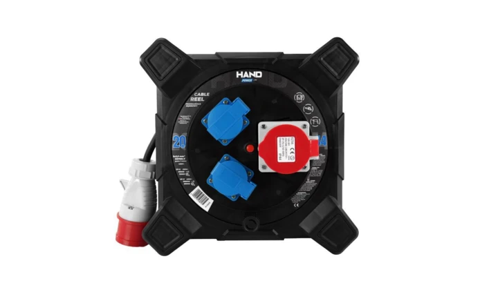 Przedłużacz bębnowy kwadratowy linia HAND PWR 4P+Z 2x2p+Z IP44 16A400V H07RN-F 5x2,5 20m CZARNY