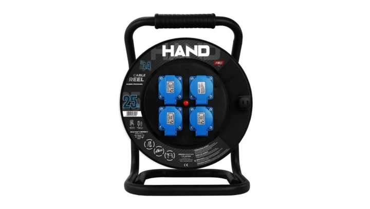 Przedłużacz bębnowy linia HAND PRO 3x(2p+Z) +1x(USB-AUSB-C) IP44 16A H07RN-F 3x1,5 25m SCHUKO CZARNY