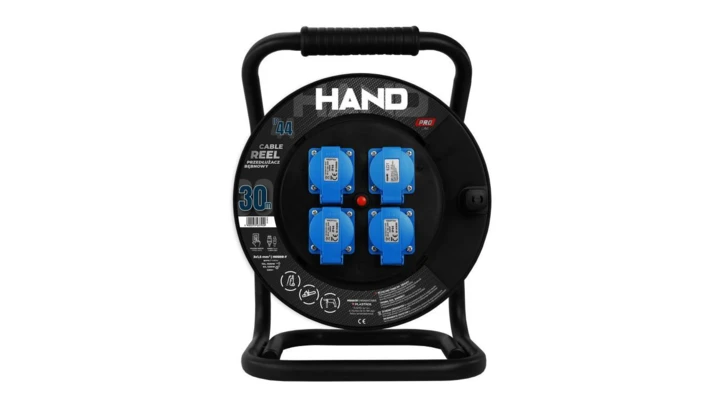 Przedłużacz bębnowy linia HAND PRO 3x(2p+Z) +1x(USB-AUSB-C) IP44 16A H05RR-F 3x1,5 30m CZARNY