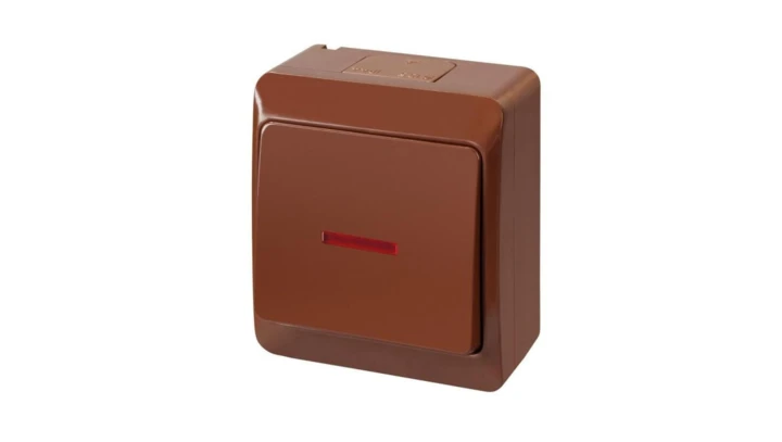 HERMES Łącznik jednobiegunowy/schodowy z podświetleniem IP44 brązowy 0341-06