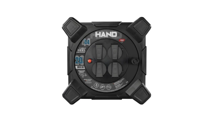 Przedłużacz bębnowy kwadratowy linia HAND PRO 4x2p+Z IP44 16A H07RN-F 3x2,5 20m SCHUKO CZARNY