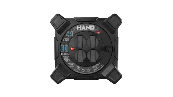 Przedłużacz bębnowy kwadratowy linia HAND PRO 4x2p+Z IP44 16A H07RN-F 3x1,5 30m CZARNY