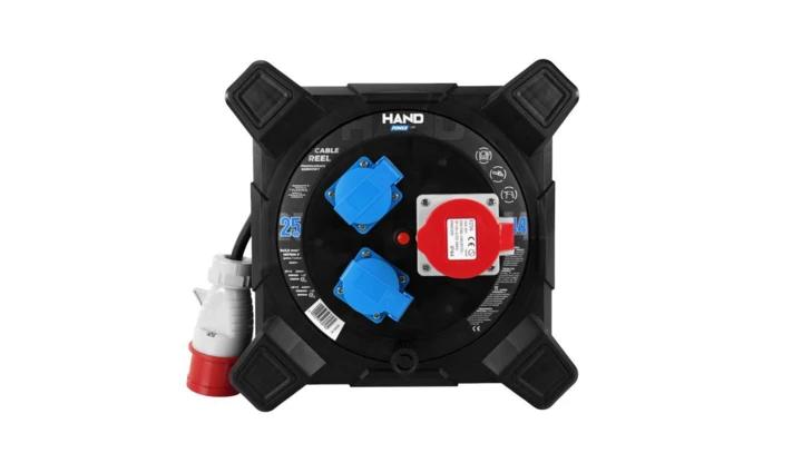 Przedłużacz bębnowy kwadratowy linia HAND PWR 4P+Z 2x2p+Z IP44 16A400V H07RN-F 5x2,5 25m CZARNY