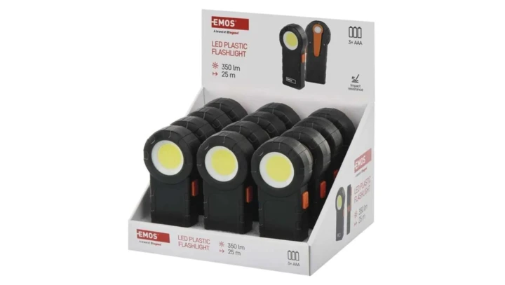 COB LED latarka, 3× AAA, 12 szt., display box P4715