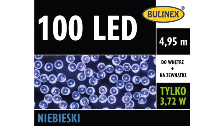 Lampki Bulinex 100led niebieskie 4,95m sznur