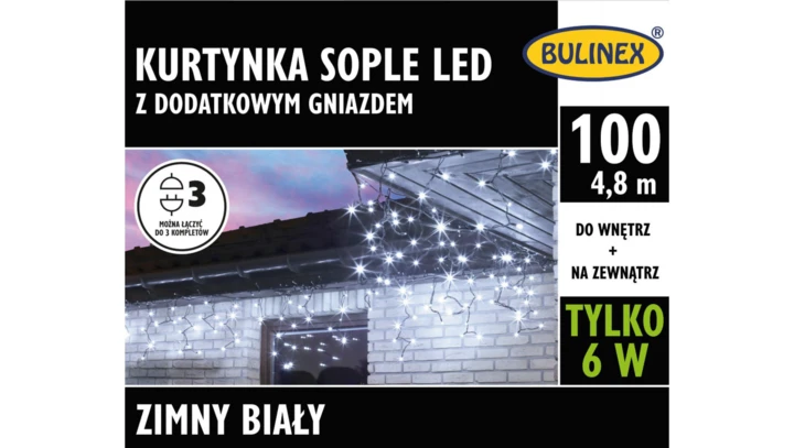Lampki Bulinex 100led białe zimne 4,80m kurtyna sople