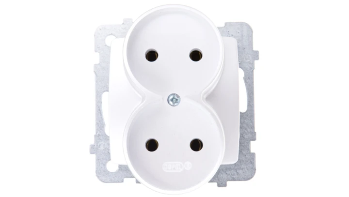 KARO Gniazdo podwójne b/u srebrny perłowy GP-2SR/m/43