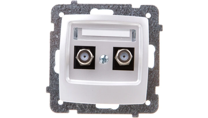 KARO Gniazdo antenowe podwójne typu F srebrny perłowy GPA-2SF/m/43