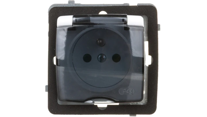 KARO Gniazdo bryzgoszczelne z/u IP44 z przesłonami klapka przezroczysta białe GPH-1SZP/m/00/d