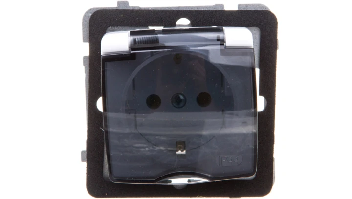 KARO Gniazdo bryzgoszczelne z/u Schuko IP44 klapka przezroczysta białe GPH-1SS/m/00/d