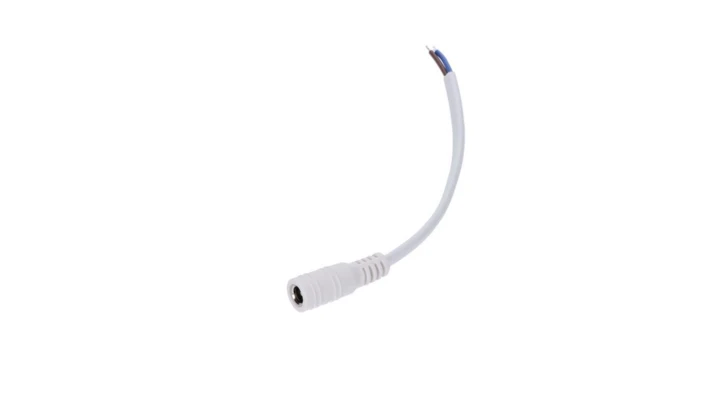 Wtyk DC 5.5x2.1 5A przewód biały 15cm 18awg