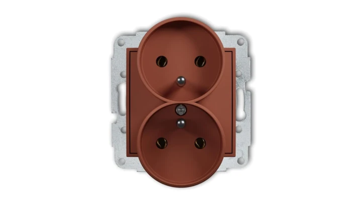 MINI Mechanizm gniazda podwójnego do ramki z uziemieniem 2x(2P+Z) (bez przesłon torów prądowych) terakota 63MGPR-2z