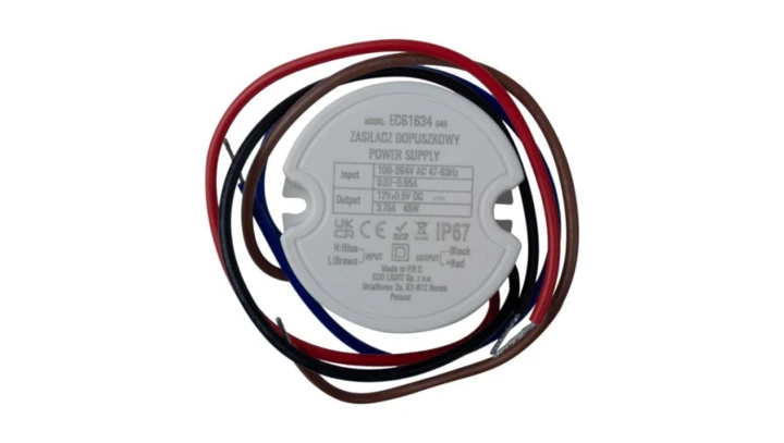 Zasilacz LED dopuszkowy fi60 45W 12V DC 3,75A IP67 50x22 mm ECO LIGHT EC61634