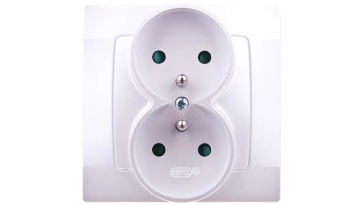 KARO Gniazdo podwójne z/u z przesłonami srebrny perłowy GP-2SZP/43