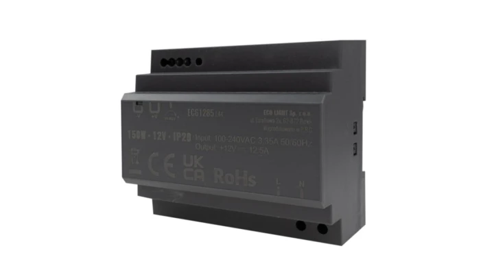 Zasilacz na szynę DIN PREMIUM 5M 12V 150W 12,5A czarny IP20 3 lata gwarancji EC61285