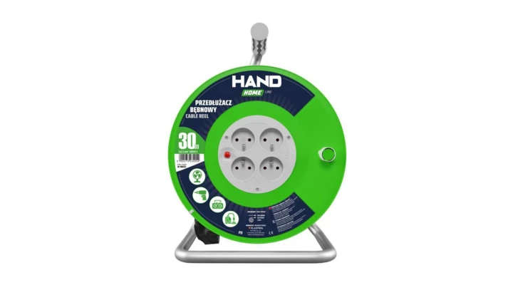 Przedłużacz bębnowy ECO LINE, 4x2p+Z, 16A, 3680W, przewód 3x2,5mm H05VV-F 30m CZARNY