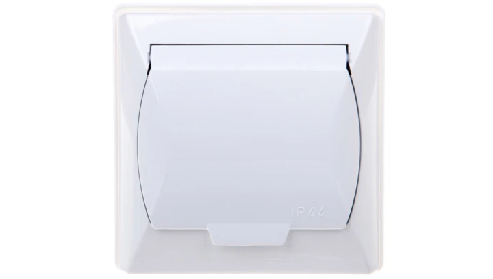 AKCENT Gniazdo bryzgoszczelne z/u Schuko IP44 klapka biała GPH-1AS/00/w