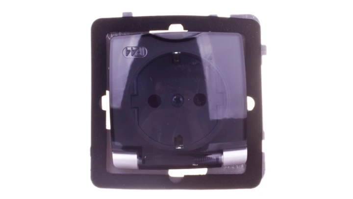 KARO Gniazdo bryzgoszczelne z/u Schuko IP44 klapka przezroczysta srebrny perłowy GPH-1SS/m/43/d