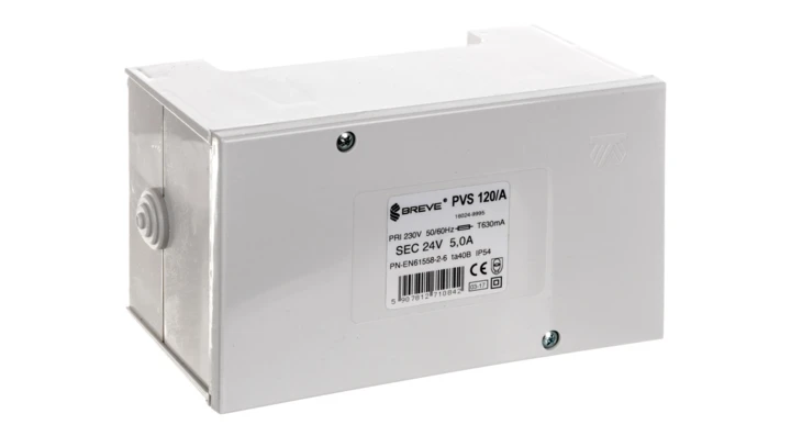 Transformator 1-fazowy bezpieczeństwa PVS 120/A 230/ 24V 5,0A, w obudowie, IP54, Ta 40, 16024-9995