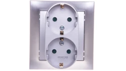 IMPRESJA Gniazdo podwójne z/u Schuko z przesłonami srebrne GP-2YSP/18
