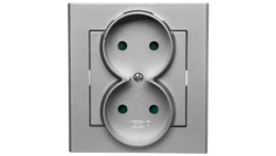 SONATA Gniazdo podwójne b/u z przesłonami srebro mat GP-2RP/38