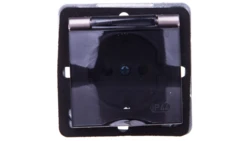 IMPRESJA Gniazdo bryzgoszczelne z/u Schuko IP44 z przesłonami klapka przezroczysta tytan GPH-1YSP/m/23/d