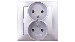 IMPRESJA Gniazdo podwójne z/u z przesłonami srebrne GP-2YZP/18