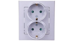 SONATA Gniazdo podwójne z/u Schuko z przesłonami srebro mat GP-2RSP/38