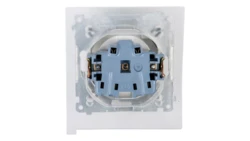 Simon 54 Gniazdo bryzgoszczelne z/u IP44 z przesłoną torów i klapką pełną białe DGZ1BZ.01/11