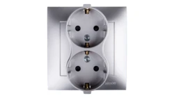Simon 54 Gniazdo podwójne SCHUKO z/u 16A IP20 z przesłoną torów srebrny mat DGSz2Z/43