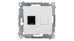 Simon 54 Gniazdo komputerowe pojedyncze RJ45 kat.6 z przesłoną białe D61.01/11