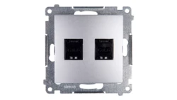 Simon 54 Gniazdo komputerowe podwójne 2xRJ45 kat.6 z przesłoną srebrny mat D62.01/43