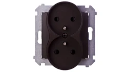 Simon 54 Gniazdo podwójne z/u 16A IP20 z przesłoną torów brąz mat DGZ2MZ.01/46