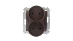 Simon 54 Gniazdo podwójne b/u 16A IP20 z przesłoną torów brąz mat DG2MZ.01/46