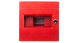 Rozdzielnica natynkowa modułowa 7 modułów IP44 180X180X100, czerwona z zamkiem i szybą, ALFA 3 Z