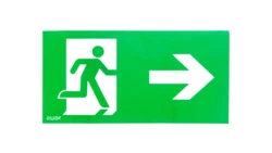 Piktogram PD25 150x300 strzałka w prawo człowiek w drzwiach logo awex (ISO7010)