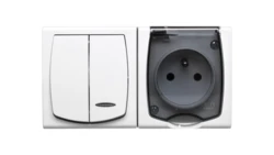 MADERA Łącznik hermetyczny świecznikowy z podświetleniem + gniazdo pojedyncze z/u z klapką przezroczystą biały ZH-NŁ2SG/00/d