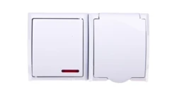 FALA Łącznik hermetyczny pojedynczy z podświetleniem LED + gniazdo hermetyczne pojedyncze z/u z klapką białe ZH-Ł1SG/00/w