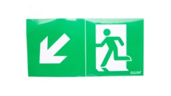 Piktogram 125x250 PS22 obrotowa strzałka człowiek w drzwiach logo awex (ISO7010)