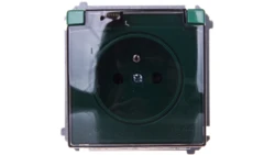 Simon Basic Gniazdo bryzgoszczelne z/u IP44 z przesłoną torów i klapką dymną zielone BMGZ1Bz.01/33a