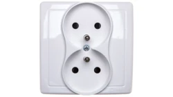 Simon Basic Gniazdo podwójne z/u 16A IP20 z przesłoną torów białe BMGZ2z/11