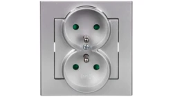 SONATA Gniazdo podwójne z/u z przesłonami srebro mat GP-2RZP/38