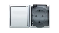 FALA Łącznik hermetyczny pojedynczy + gniazdo z/u Schuko z klapką przezroczystą białe ZH-Ł1GS/00/d