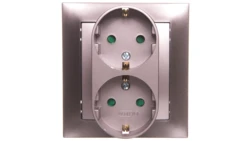 IMPRESJA Gniazdo podwójne z/u Schuko z przesłonami tytan GP-2YSP/23