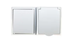 FALA Łącznik hermetyczny pojedynczy + gniazdo z/u Schuko z klapką białe ZH-Ł1GS/00/w