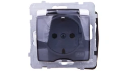 KARO Gniazdo bryzgoszczelne z/u Schuko IP44 z przesłonami klapka przezroczysta białe GPH-1SSP/m/00/d