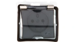 AS Gniazdo bryzgoszczelne z/u IP44 z przesłonami klapka przezroczysta satyna light GPH-1GZP/m/45/d