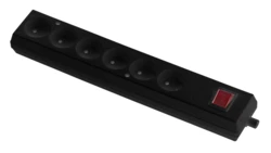 Gniazdo przenośne sześciokrotne 16A 2P 250V z wyłącznikiem czarne GN-660WS