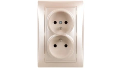 DOMO Gniazdo podwójne kompletne ochrona styków śrubowe 16A 250V perłowy biały 011260130 24974